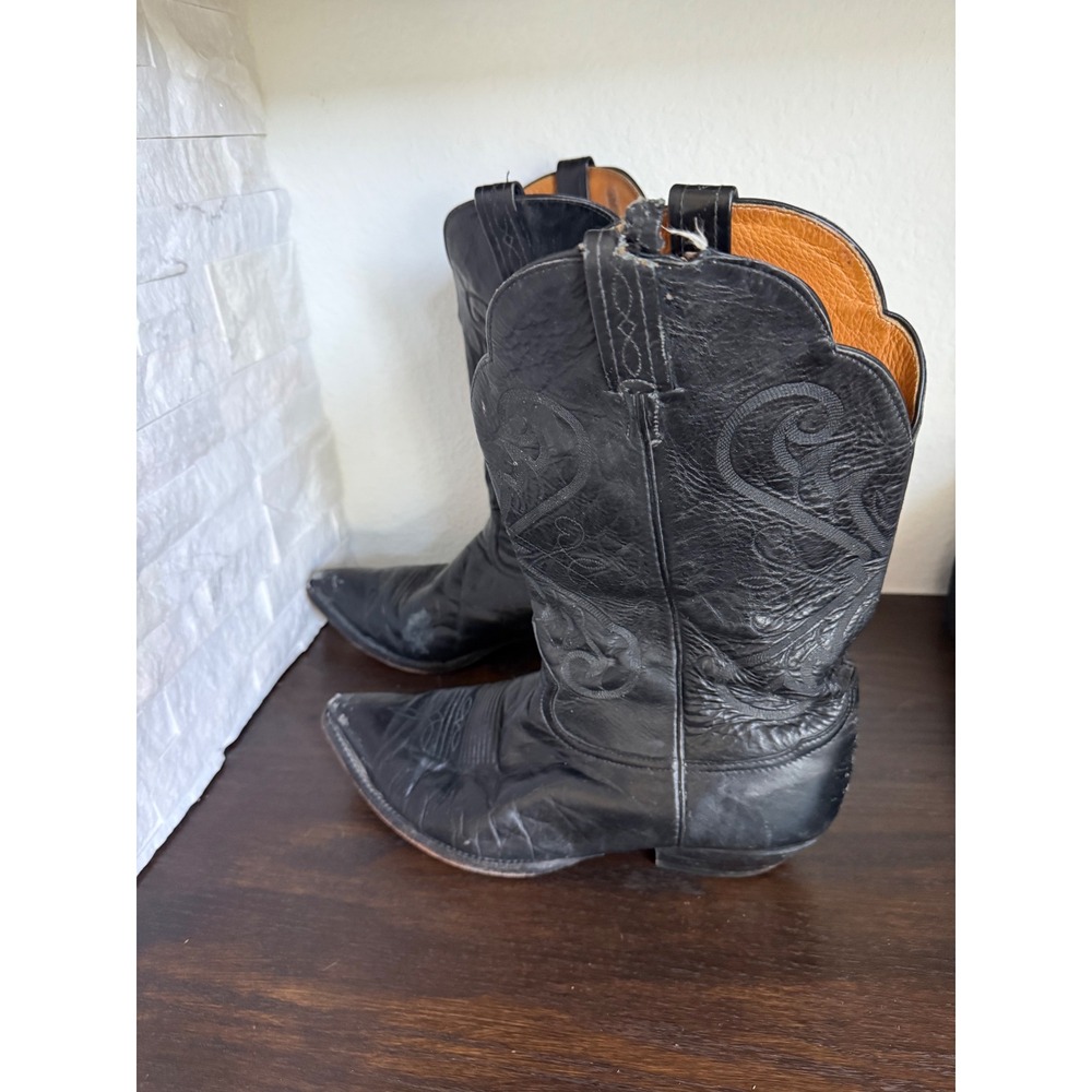 Tony Lama Black Leather Western Cowboy Boots Style 6378 Mens 13 D Vintage
